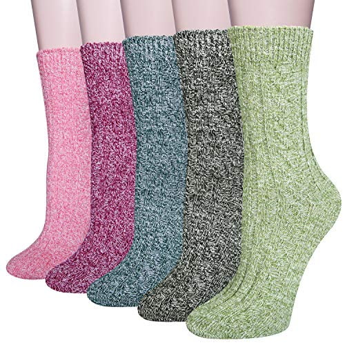 Justay 5 Pairs Winter Womens Wool Socks Vintage Warm Socks Thick Cozy Socks Knit Casual Crew Socks Gifts for Women Justay 5 Pairs Winter Womens Wool Socks Vintage Warm Socks Thick Cozy Socks Knit Casual Crew Socks Gifts for Women